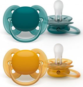 זוג מוצצי סיליקון לבנים 6-18 חודשים Avent Ultra Soft - צבע ירוק/צהוב