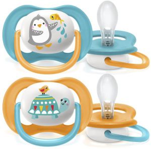 זוג מוצצי סיליקון לבנים בגילאי 6-18 חודשים Avent Ultra Air - עיצוב חיות